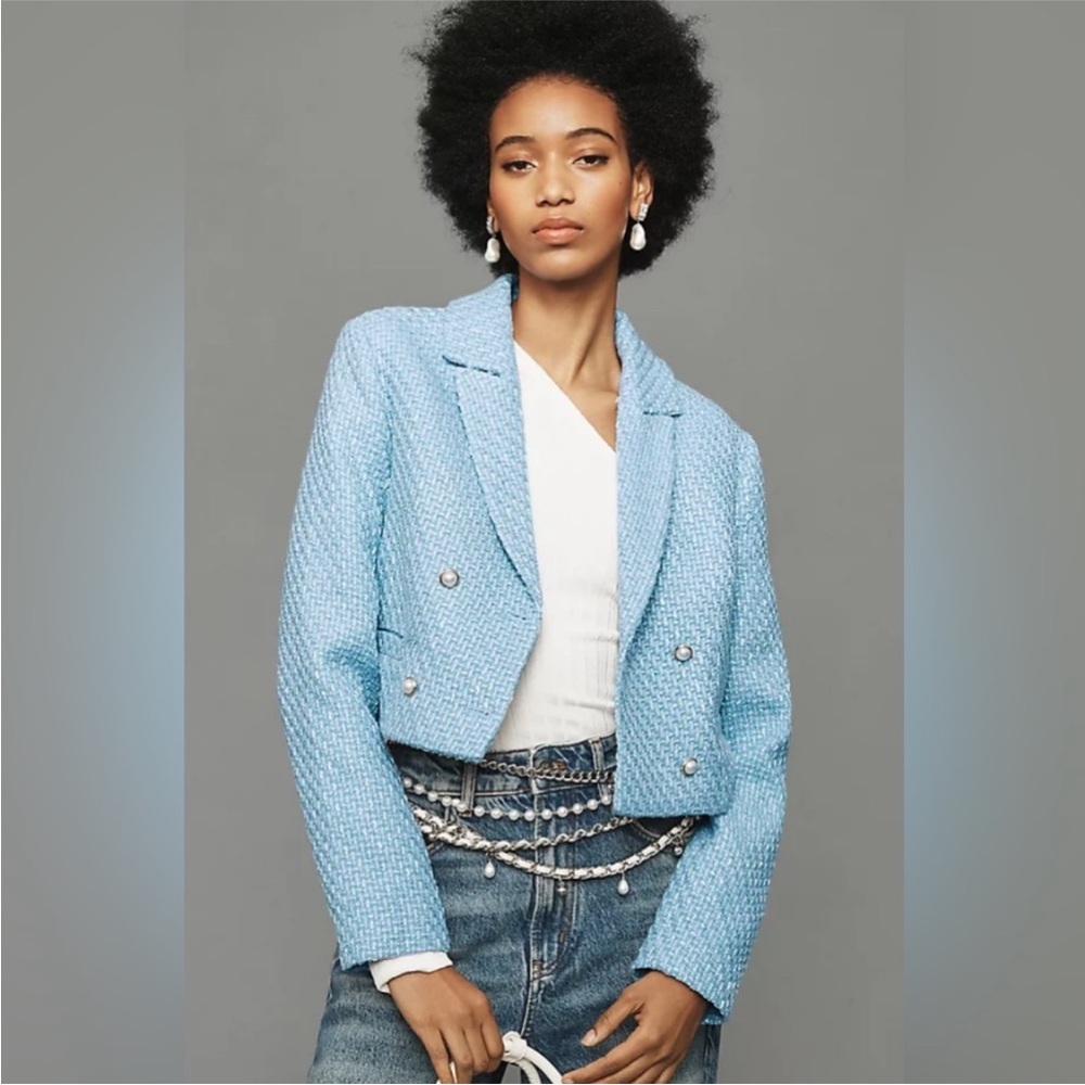 Maeve cropped tweed blazer  Anthropologie size Large NEW nwt jacket